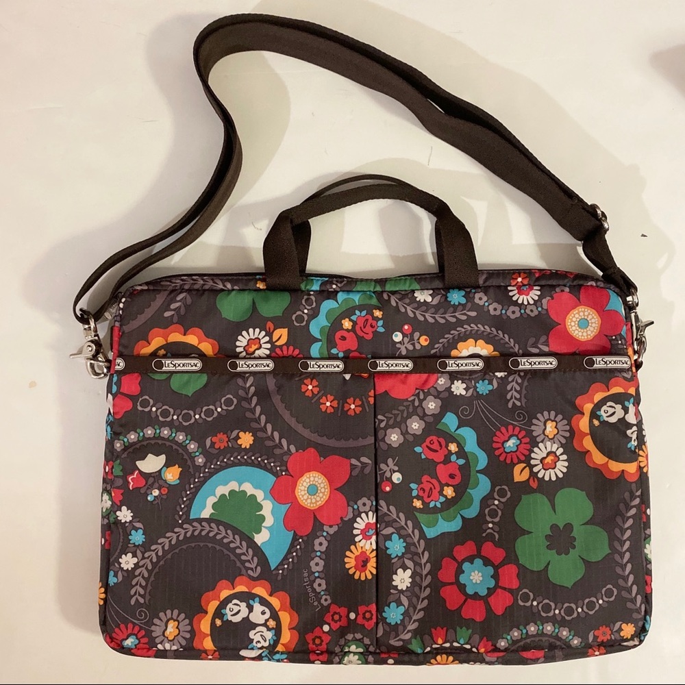 Brown Floral Print LeSportSac Laptop Crossbody Bag
